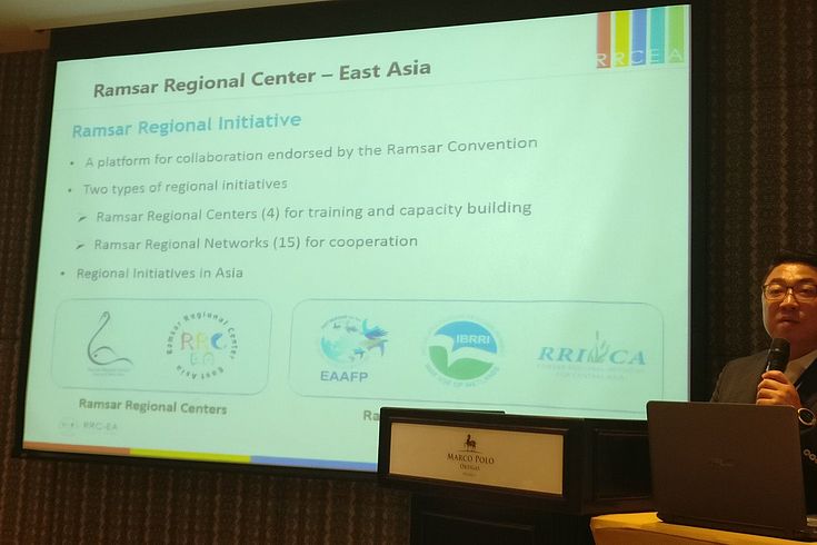 Präsentation von Suh Seung-Oh, Präsident des Ramsar Regional Center in Suncheon, Südkorea